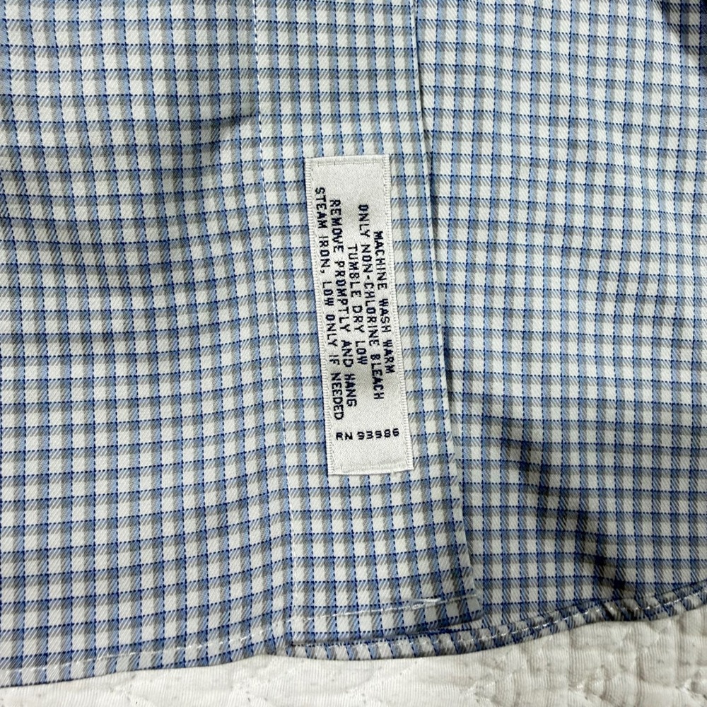 Brooks Brothers Dress Shirt Regent Men 18 34 Blue Non-Iron Check French Cuff EUC - Picture 8 of 9